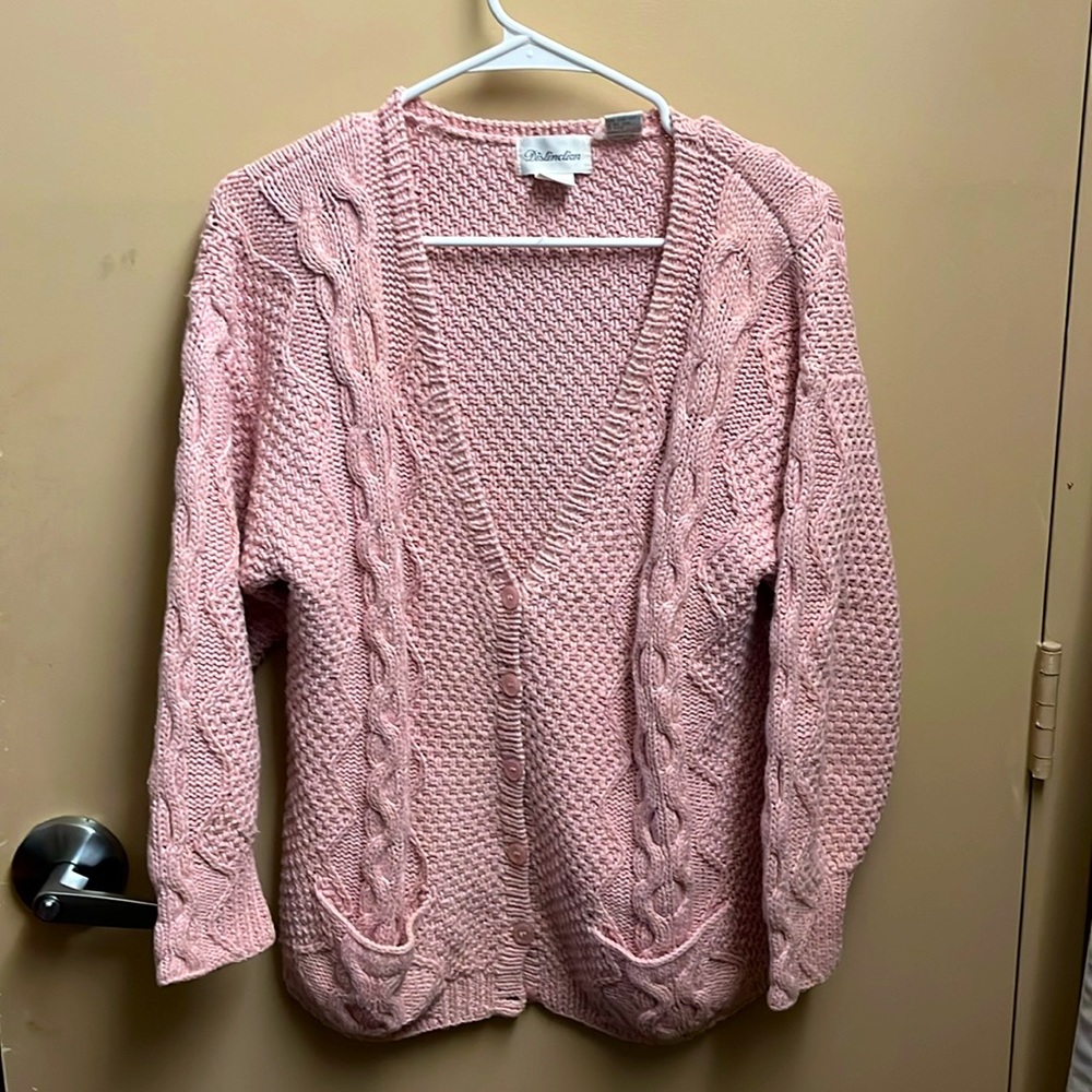 Distinction hand-knit button-up cardigan - Pink